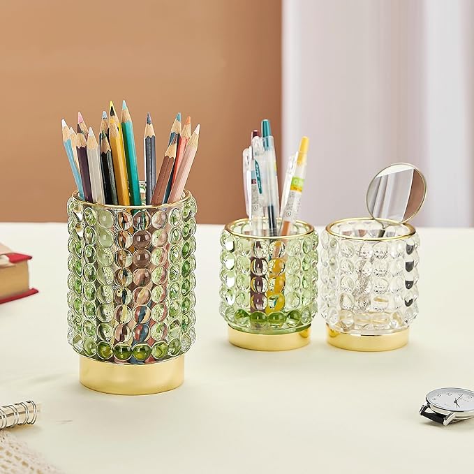 Makeup Brush Holder Organizer,Toothbrush Holders,Desk Pen Pencil Holder,Multifunctional Vintage Glass Brush Cup(A38-4-US/Clear/S)