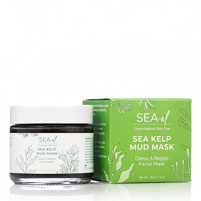 Sea-el Sea Kelp Mud Face Mask Skincare Activated Charcoal & Bentonite Clay Detox & Repair Facial Mask Calming Hydration Boost - Turmeric & Aloe Daily Glow Essentials for Women & Men - 2oz