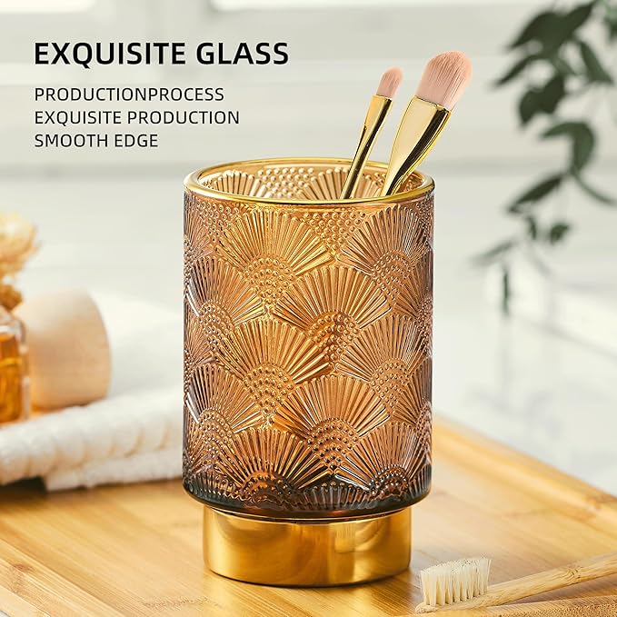 Makeup Brush Holder Organizer,Toothbrush Holders,Desk Pen Pencil Holder,Multifunctional Vintage Glass Brush Cup（A41-5-US）