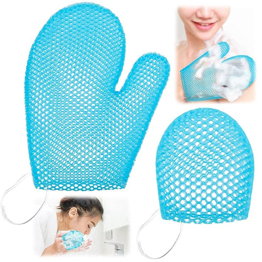 Karenhi 2 Pcs Honeycomb Exfoliating Glove Set Exfoliating Bath Mitt Honeycomb Face and Body Scrubber Shower Mitt for Cleaning Body Shower Face Skin Beauty Spa, Quick Drying(Blue)
