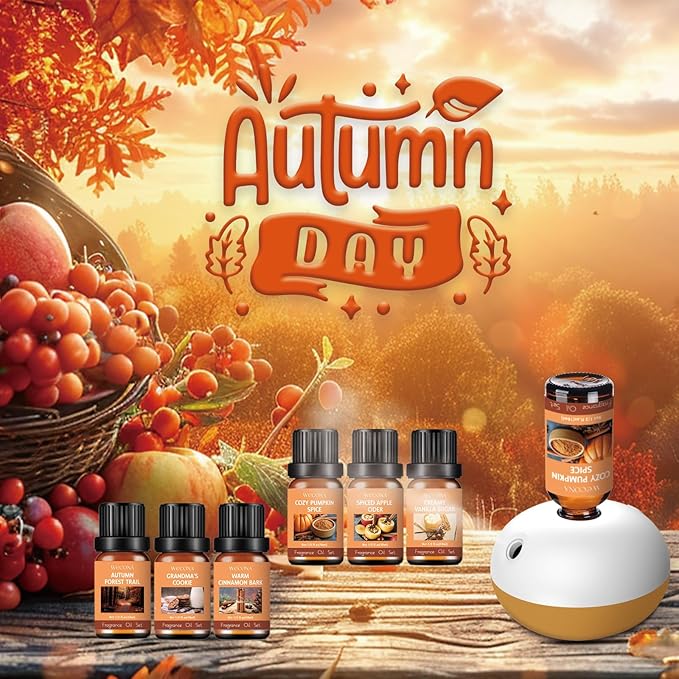 Fall Essential Oils Set – 6x10ml Aromatherapy Oils, Essential Oils Scents for Diffuser, Candle Making Scents, Fragrance Oil for Soap & Candle Making, Fall Scented