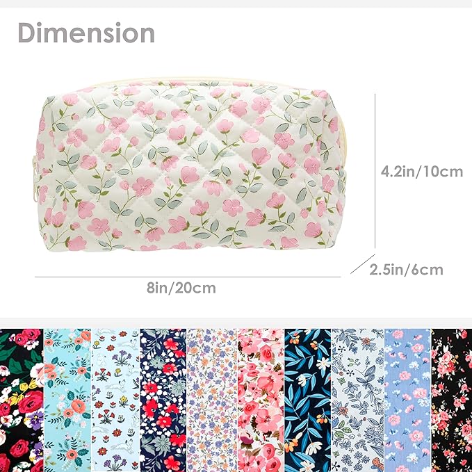 PAZIMIIK Vintage Quilted Makeup Bag Cosmetic Pouch for Brushes Pencils and Travel Make Up Accessories for Women and Girls Flower White