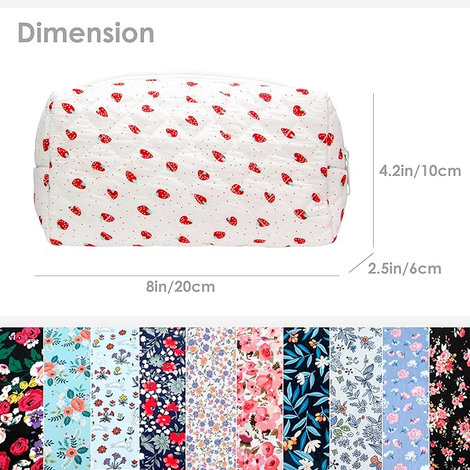 PAZIMIIK Vintage Quilted Makeup Bag Cosmetic Pouch for Brushes Pencils and Travel Make Up Accessories for Women and Girls Strawberry