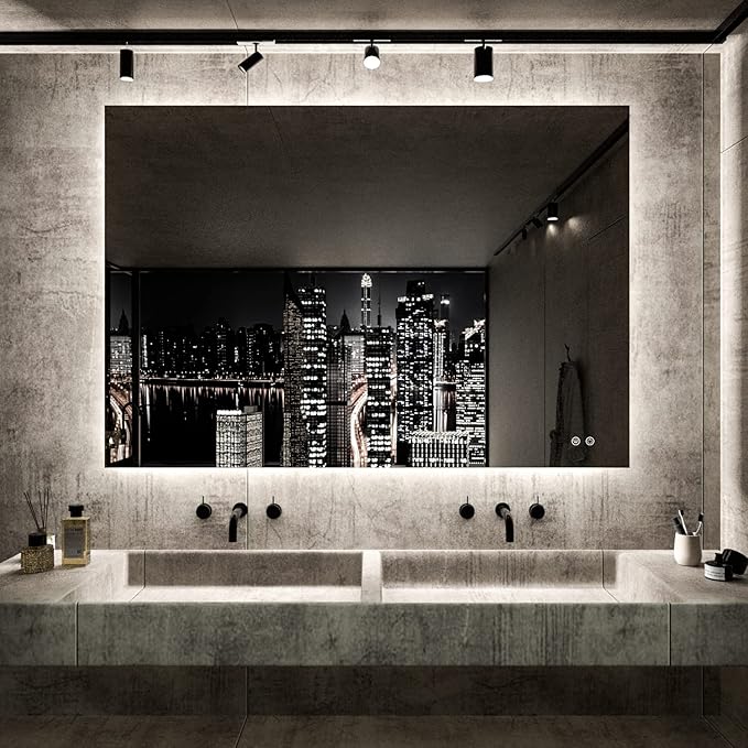 TETOTE 40 x 32 Inch LED Backlit Bathroom Vanity Mirror,Anti-Fog,Dimmable,CRI90+,Touch Button,Water Proof,Horizontal/Vertical Wall Mounted with Light