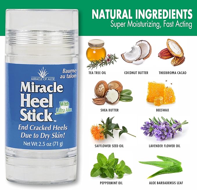 Heel Balm for Dry Cracked Feet - Miracle Heel Stick for Cracked Heel Repair - Heel Balm Stick for Cracked Heel Treatment - Formulated with Pure Aloe Vera, Tea Tree Oil, Shea & Cocoa Butters | 2.5 oz