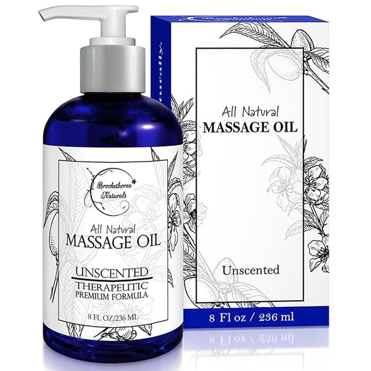 Unscented Massage Oil for Massage Therapy – 100% Natural Body Oil with Sweet Almond, Grapeseed & Jojoba for Premium Glide – Pure Carrier Blend for Aromatherapy – Brookethorne Naturals