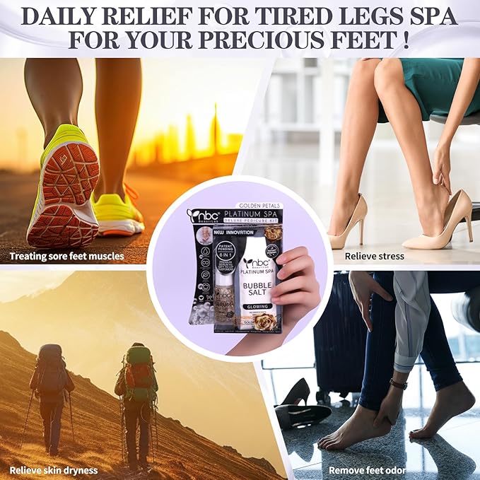 Pedicure Foot Soak Set - Upgraded 6 in 1 Foot Spa, Foot Bath Spa, Pedicure Kit, Foot Soak for Tired & Dry Cracked Feet, Athletes Feet, Bad Odor, Softens Calluses,Golden Petals