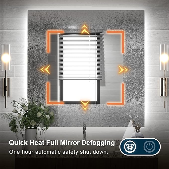 TETOTE 36 x 36 Inch LED Backlit Mirror with Light Bathroom,Anti-Fog,Dimmable,CRI90+,IP 54Water Proof,Vanity Mirror with Light,Wall Mounted,Horizontal/Vertical