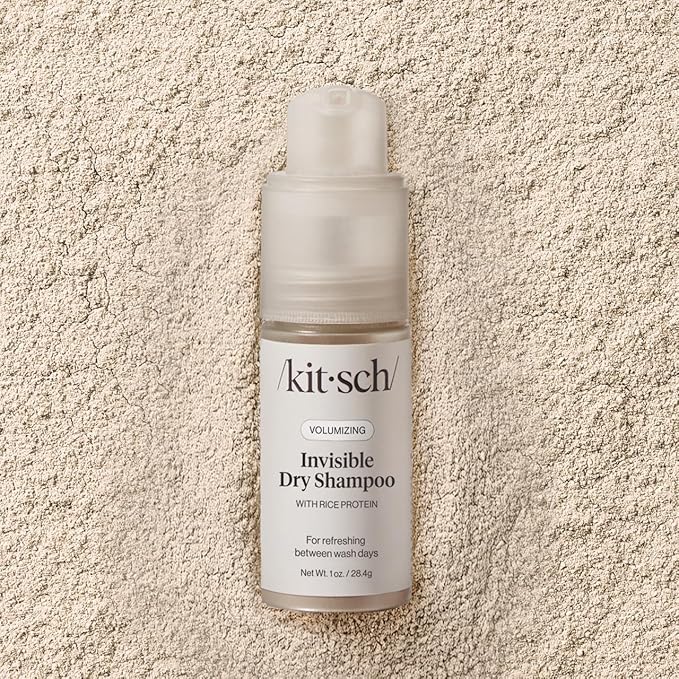 Kitsch Volumizing Rice Protein Dry Shampoo Powder - Dry Shampoo for Women & Men, No White Cast, Absorbs Oil, Non-Greasy, For Light-to-medium Hair Colors, Travel Size in Pump Form - Invisible 1oz