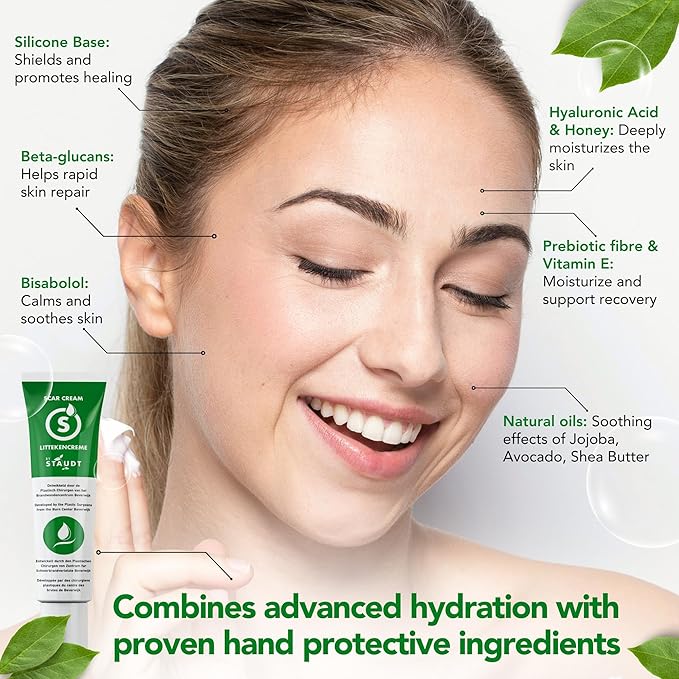 STAUDT Premium Scar Cream - advanced formula with Vitamin E, Honey, Hyaluronic Acid & Silicone - intensive healing of Old & New Scars, Surgical, Rashes, Acne, Burns, C-Section, Stretch Marks, Eczema