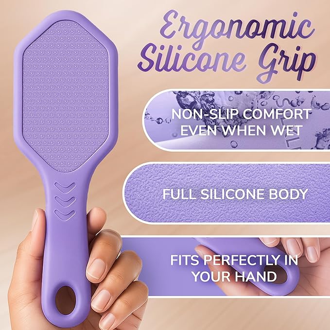 Silicone Foot Callus Remover - Nano Glass Foot File for Dead Skin and Cracked Heels - Callus Remover for Feet & Hard Skin - Ergonomic Foot Scrubber & Exfoliator for Soft, Smooth Feet - Purple