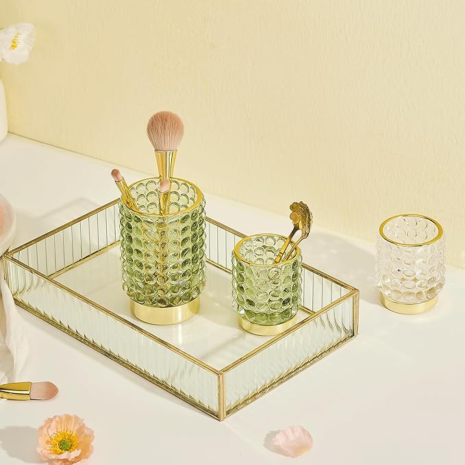 Makeup Brush Holder Organizer,Toothbrush Holders,Desk Pen Pencil Holder,Multifunctional Vintage Glass Brush Cup(A38-2-US/Green/L)