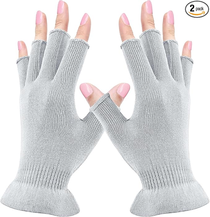 MIG4U Fingerless Moisturizing Gloves, Half Finger Touchscreen Beauty Glove for Eczema, SPA, Dry Hands, Skin Treatment, Summer Sun UV Protection (S/M, Gray-1pair)