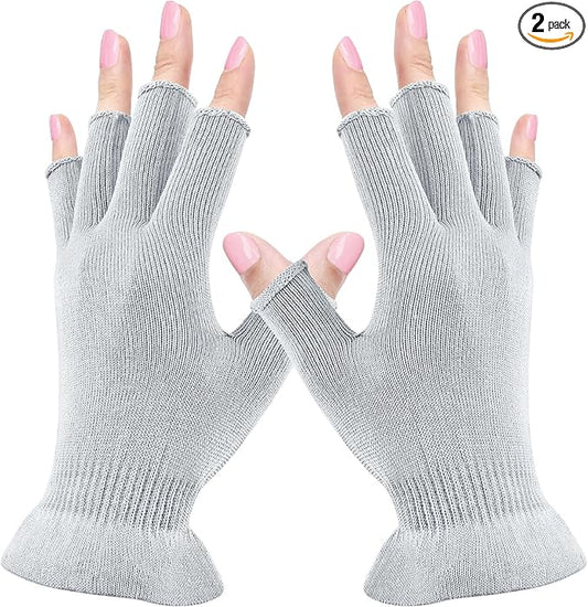 MIG4U Fingerless Moisturizing Gloves, Half Finger Touchscreen Beauty Glove for Eczema, SPA, Dry Hands, Skin Treatment, Summer Sun UV Protection (S/M, Gray-1pair)