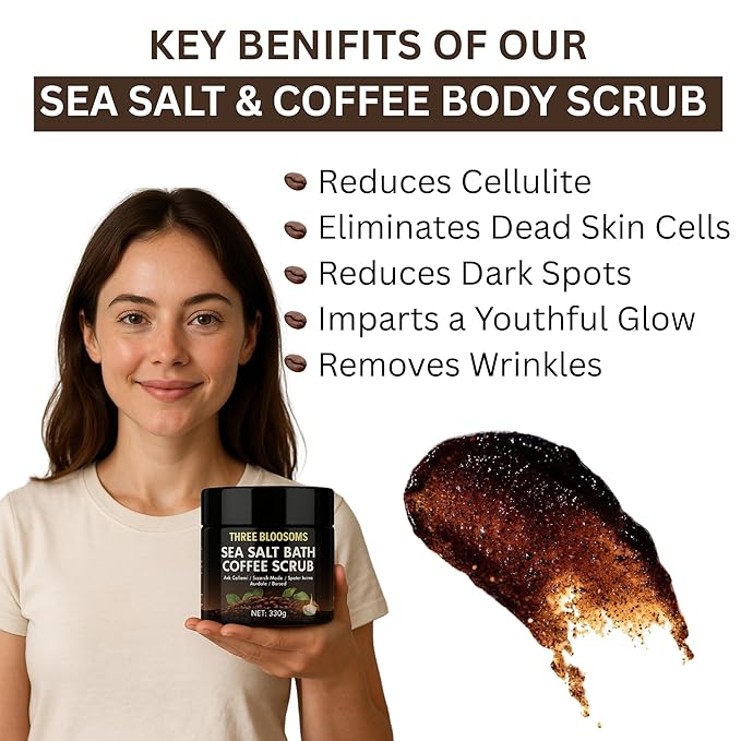 Coffee Scrub Body Exfoliator | 350g Anti Cellulite, Anti aging, Fights Stretch Marks, Wrinkles, Spider Vein Therapy | Body wash for Men and Women | Organic Coffee Seeds, Dead Sea Salt and Coconut Oil