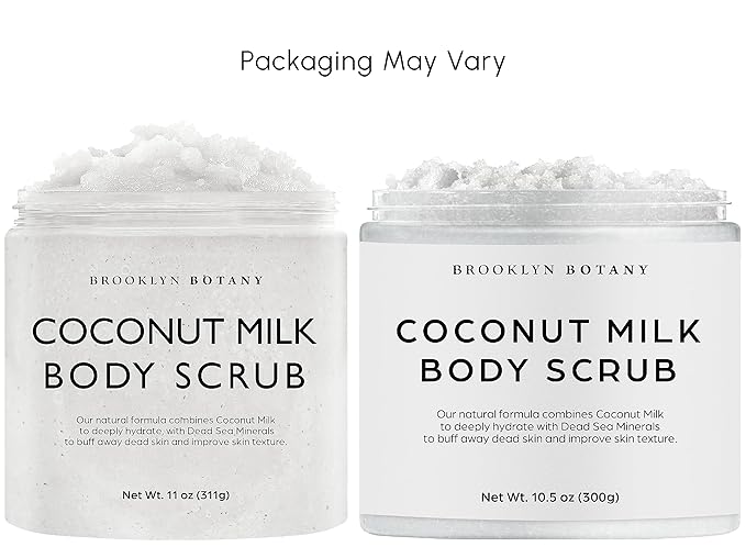 Brooklyn Botany Coconut Milk Body Scrub - Moisturizing and Exfoliating Body, Face, Hand, Foot Scrub - Fights Stretch Marks, Fine Lines, Wrinkles - Great Gifts for Women & Men - 10 oz