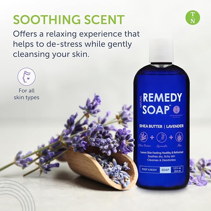 Truremedy Naturals Lavender Shea Butter Body Wash for Women - Aloe Lavender Body Wash with Shea Butter - Soothing Soap for Dry Skin - Hydrating Natural with Essential Oils - 12oz