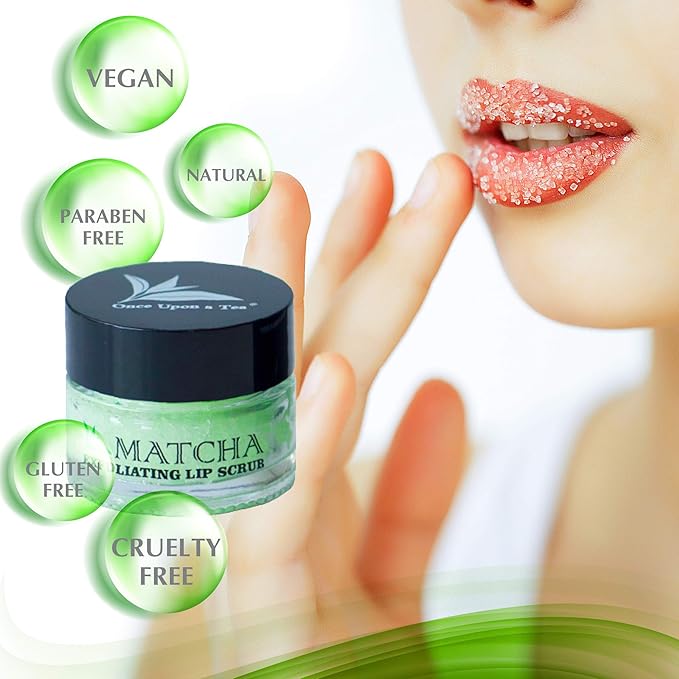 Exfoliating Green Tea Matcha Sugar Lip Scrub, Hydrating Treatment for Dry, Chapped & Cracked Lips, Best Peeling Solution For Plump, Younger Looking Lips, Lip Polish