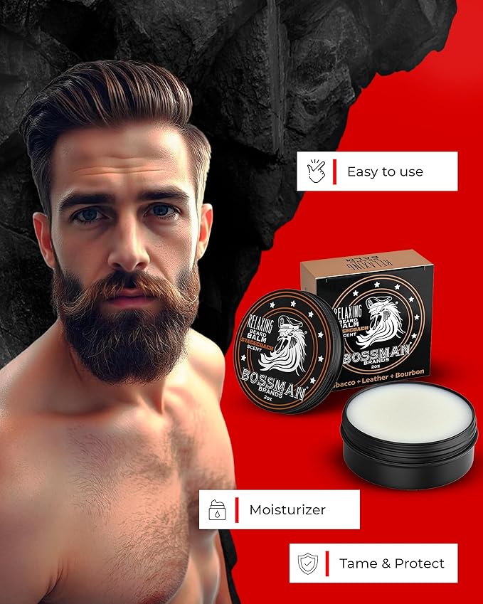 Bossman Relaxing Beard Balm for Men (Stagecoach Scent) – Tames, Relaxes, Thickens & Softens for Ultimate Beard Care – Made in USA