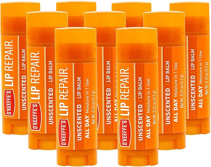 O'Keeffe's Unscented Lip Repair Lip Balm for Dry, Cracked Lips, Stick, (Pack of 9)