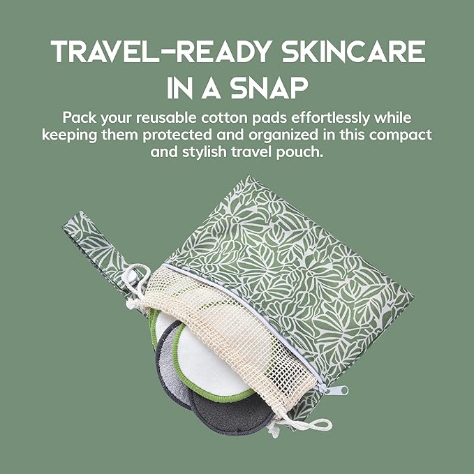 Greenzla Reusable Makeup Remover Pads Travel Set - 12 Pack Microfiber Cotton Pads, Dark Charcoal Cotton Rounds, and Bamboo Terry Face Wipes for All Skin Types with Mesh Laundry Bag and Travel Pouch