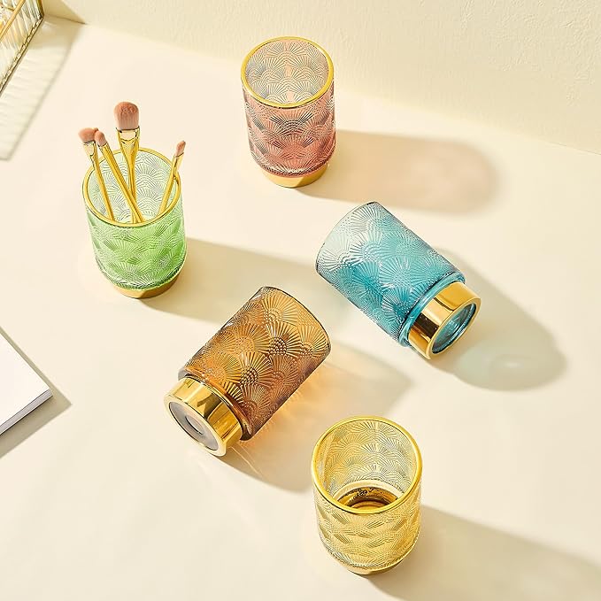 Makeup Brush Holder Organizer,Toothbrush Holders,Desk Pen Pencil Holder,Multifunctional Vintage Glass Brush Cup（A41-3-US）