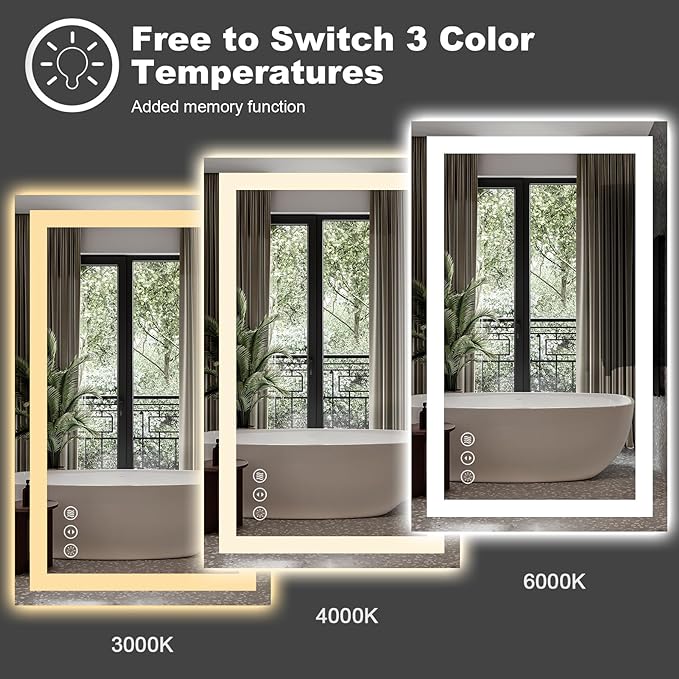 Amorho LED Bathroom Mirror 68" X38" with Front and Backlight, Stepless Dimmable Wall Mirrors with Anti-Fog, Shatter-Proof, Memory, 3 Colors, Double LED Vanity Mirror