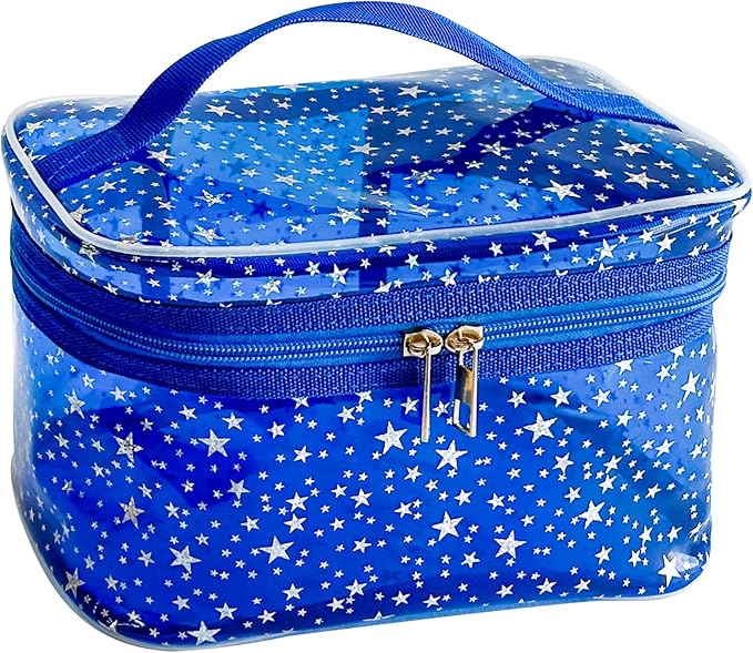Holographic Makeup Bags Bulk,Clear Storage Bag Toiletry Pocket Portable Zippered Iridescent Pouch Waterproof Cosmetic Gift Bags for Women (Blue-L)