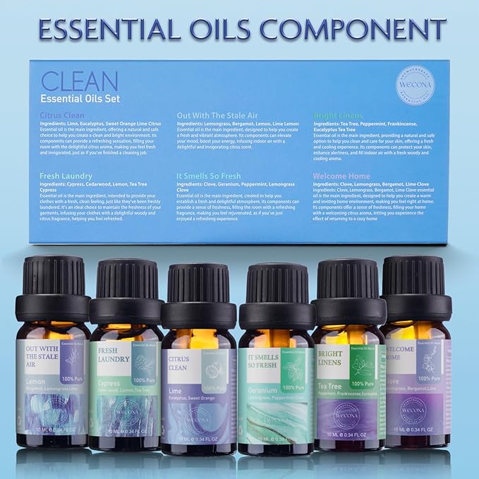 Essential Oils for Laundry - 100% Pure Essential Oils for Diffusers for Home,6x10ml(Clean)- Aromatherapy Oils for Soap,Candle Making,Humidifiers,Dryer Balls