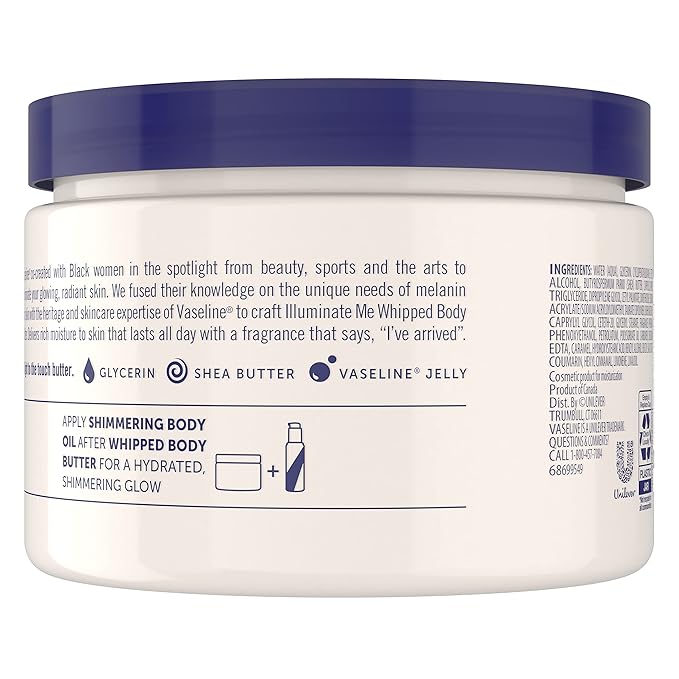 Vaseline Illuminate Me Shea Butter Whipped Body Butter for Melanin Rich Skin Provides 24 Hour Moisturization for Dry Skin 11 oz