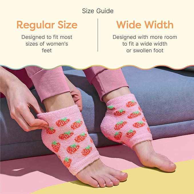 ZenToes Moisturizing Socks for Cracked Heel Treatment - Vitamin E, Olive Oil and Jojoba Oil Infused Heel Socks to Soften and Hydrate (Pink Strawberries, Regular)