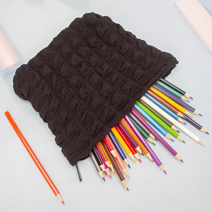 PAZIMIIK Floral Makeup Bag Large Cotton Zipper Pouch for Purse Travel Canvas Make Up Organizer for Women Cosmetic,Bubble Black