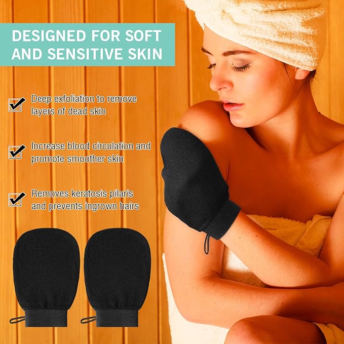 20 Pcs Exfoliating Glove Bulk Summer Exfoliator Mitt Body Scrubber 150d Viscose Fiber Deep Skin Korean Scrub Mitt for Spa Massage Dead Skin Remover for Men and Women(Black)