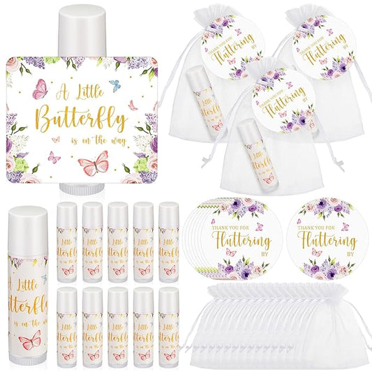 Fumete 50 Pack Butterfly Baby Shower Party Gifts Favors Bulk Lip Balms for Guests Boys Girls Neutral Gender Reveal Favors for Baby Shower Prizes Souvenirs Bags Stuffer Classroom Prizes