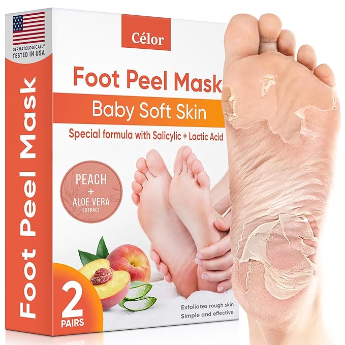 Foot Peel Mask - Foot Mask for Baby Soft Skin - Remove Dead Skin, Dry, Cracked Feet & Callus, Foot Spa, Made with Aloe Vera Extract for Women and Men (2 Pairs Peach)