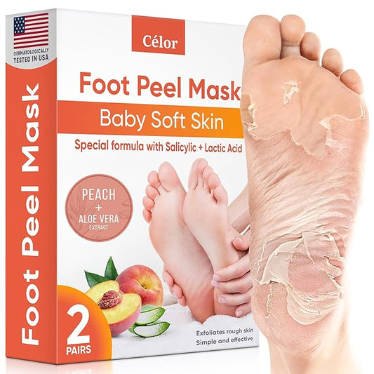 Foot Peel Mask - Foot Mask for Baby Soft Skin - Remove Dead Skin, Dry, Cracked Feet & Callus, Foot Spa, Made with Aloe Vera Extract for Women and Men (2 Pairs Peach)