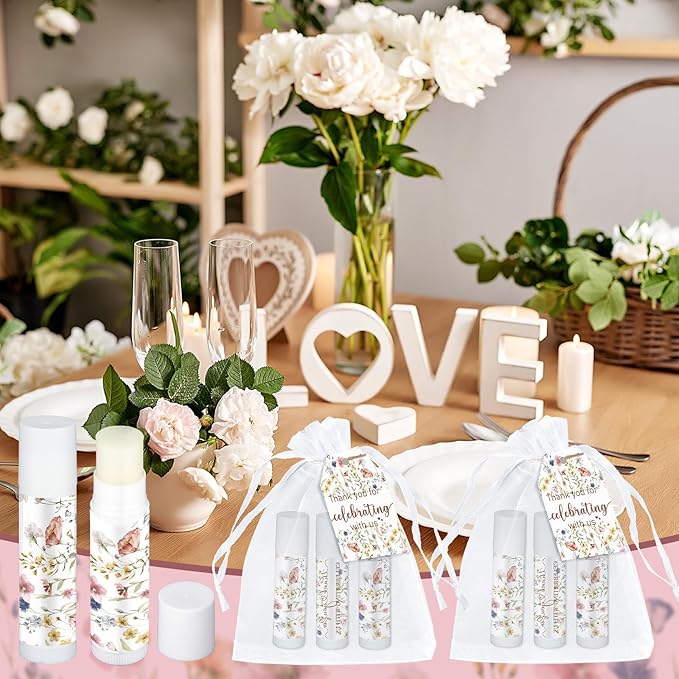 Dunzy 50 Pack Wildflower Party Baby Shower Favors Bulk Lip Balms Gifts Wedding Bridal Shower Favors Small Thank You Appreciation Gifts for Guests Women Employees Teachers Coworker Staff