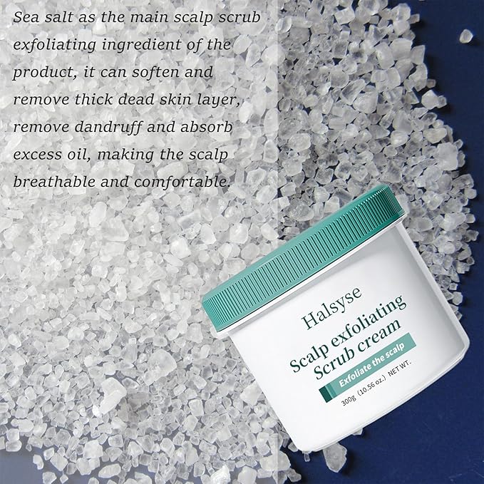Sea Salt Scalp Scrub Exfoliating Anti-Dandruff, 3 Natural Oils and 6 Trace Herbal Extracts for Anti-Frizz and Hair Strengthening, Soothe Dry Scalp and Make Hair Shiny