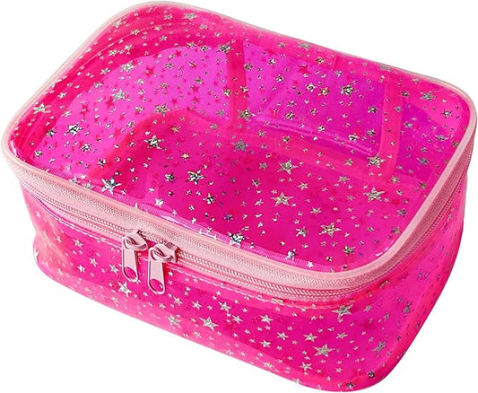 Holographic Makeup Bags Bulk,Clear Storage Bag Toiletry Pocket Portable Zippered Iridescent Pouch Waterproof Cosmetic Gift Bags for Women (Pink)