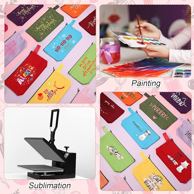 Reginary 60 Pieces Canvas Makeup Bags Bulk Cute Travel Cosmetic Pouch Multipurpose Blank Small Toiletry Bag DIY with Zipper for Women Teens Operation Christmas Gifts Items, 15 Colors(7.5 x 5 x 2 Inch)