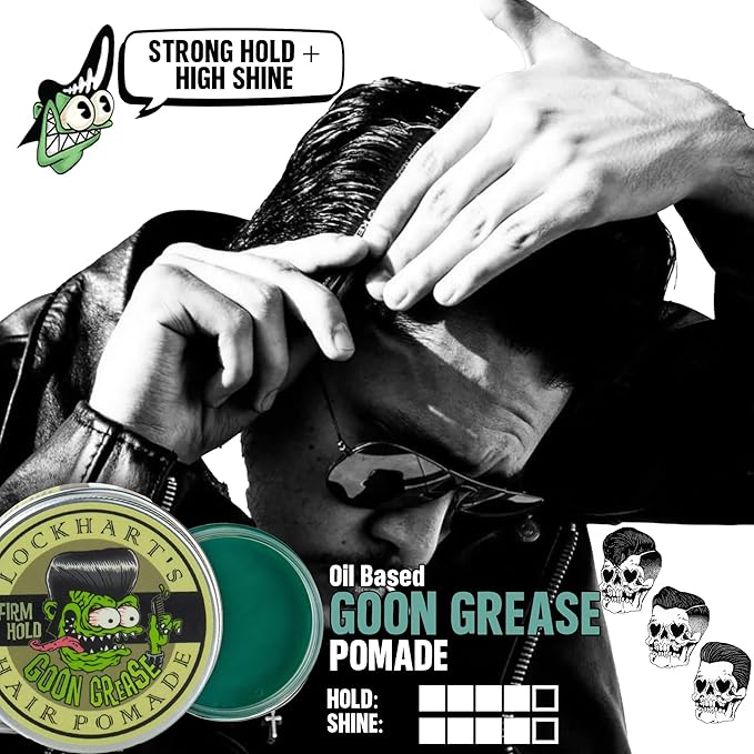 Lockhart’s Goon Grease – The Legendary Original Oil-Based Pomade for Men – Barber-Grade Hold, Brilliant Shine – Handcrafted, Moisture-Locking Formula with Avocado Oil and Lanolin – (3.4 oz)