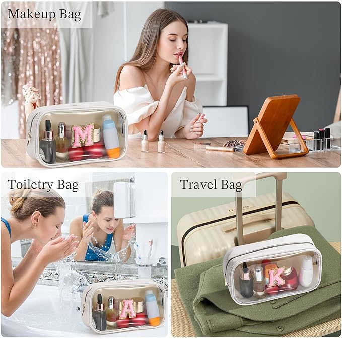YOOLIFE Initial Makeup Bag Travel Toiletry Bag, Clear Makeup Bag Preppy Cosmetic Bag Clear Makeup Bags With Zipper Girlfriend Teacher 7 Year Old Girl Gifts Daughter Gifts Swim Gifts For Girls White Z