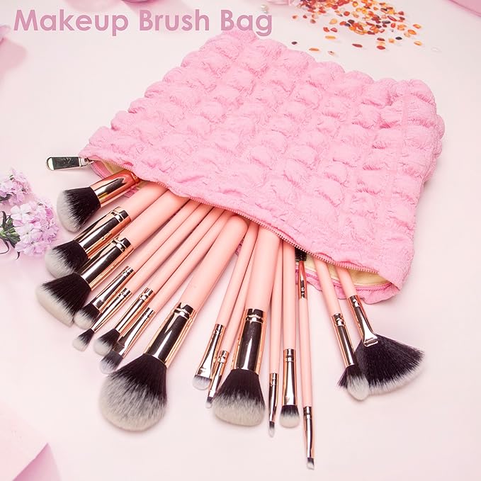 Floral Makeup Bag Large Cotton Zipper Pouch for Purse Travel Canvas Make Up Organizer for Women Cosmetic,Bubble Watermelon Pink