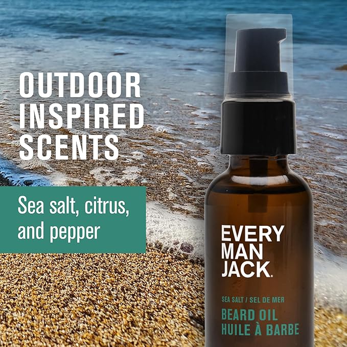Every Man Jack Mens Beard Oil - Sea Salt Fragrance - Deeply Moisturizes and Softens Your Beard and Adds a Natural Shine - Naturally Derived with Shea Butter and Argan Oil - 1 fl oz