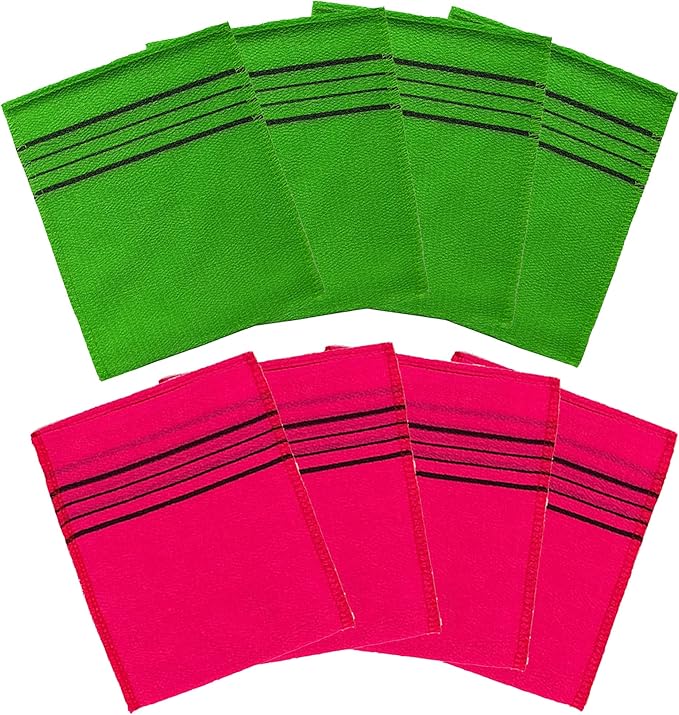 8 pcs Asian Exfoliating Bath Washcloth - Red & Green