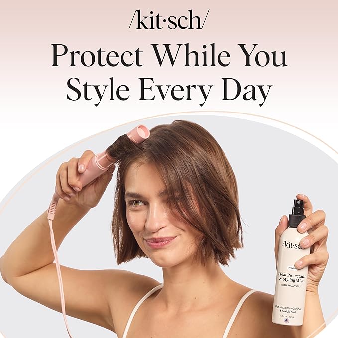 Kitsch Heat Protection Spray for Hair – Heat Protectant for Hair with Argan Oil – Styling Hair Spray for Frizz Control, Shine & Damage Protection – Protects Strands Up to 450°F – 6.8oz