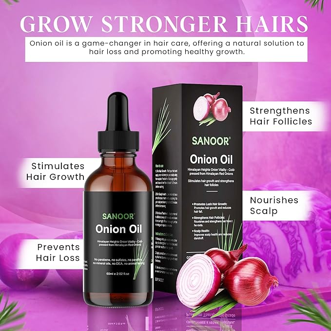 Himalayan Red Onions Oil | 100% Pure (2.02oz)| Cold-pressed, stimulates hair growth, strengthens follicles, and treats infections for healthier hair | 60ml