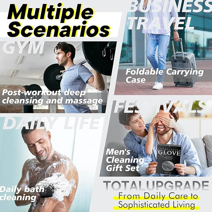 Bath Mitt - Exfoliating Glove, Honeycomb Body Scrubber,Massage Body Scrub Gloves for Home Spa,Mitt Sponges for Cleaning Body,Deep and Gentle,Fast foaming (Black(Standard,Large Size))