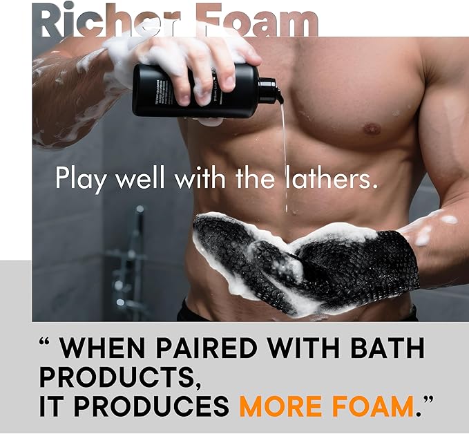 Bath Mitt - Exfoliating Glove, Honeycomb Body Scrubber,Massage Body Scrub Gloves for Home Spa,Mitt Sponges for Cleaning Body,Deep and Gentle,Fast foaming (Black(Standard,Large Size))