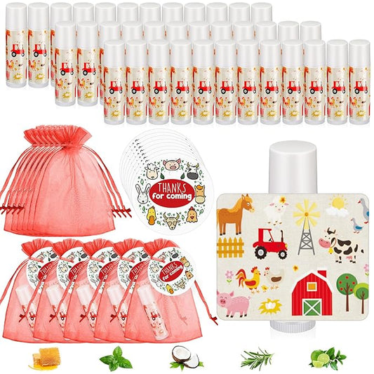 Fumete 50 Pack Baby Shower Farm Animals Party Gifts Favors Bulk Lip Balms for Guests Boys Girls Neutral Gender Reveal Favors for Baby Shower Prizes Souvenirs Bags Stuffer Classroom Prizes